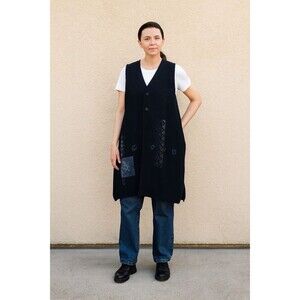 Blue Fish USA 1996 Lagenlook KNIT Cardigan Tunic Dark Navy One Size